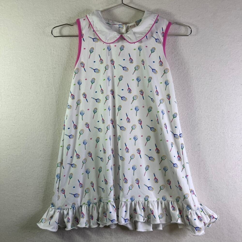 Smockingbird Tennis Racket Dress Girls 5 Sleeveless Stretch Collar Summer